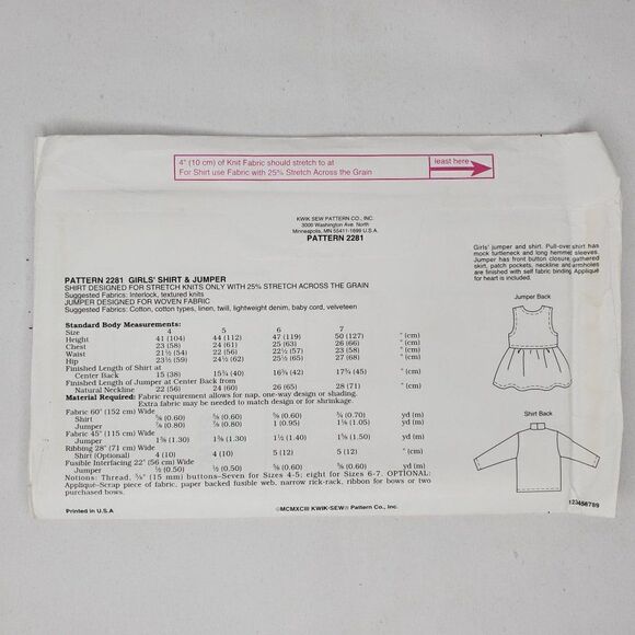 Vintage Kwik Sew Pattern 2281 Girls Sleeveless Jumper Dress Button 4 5 6 7 Uncut - Picture 2 of 2